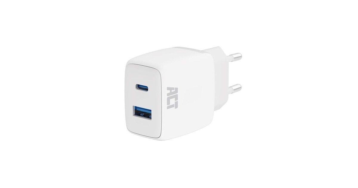ACT ConnectivityUSB-C & USB-A lader 20W met Power Delivery PPS, Quick Charge, GaNFast oplader  (Wit)
