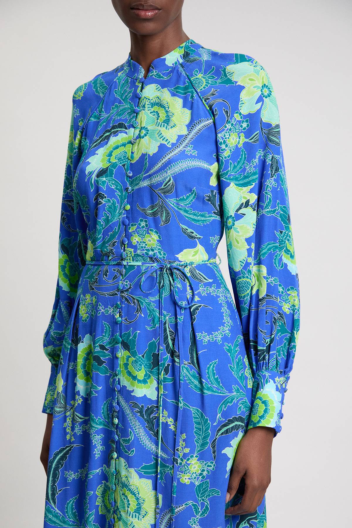 KarenMillen Robe Chemise Midi En Viscose Tissée À Imprimé Floral Cobalt