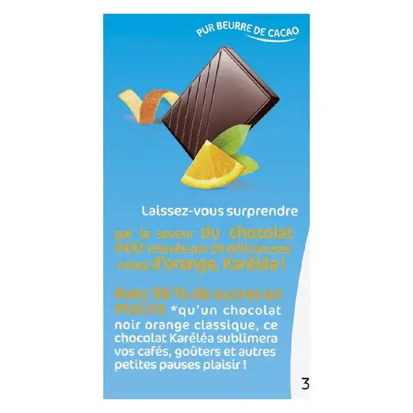 Chocolate Karéléa sem adição de açúcar, chocolate amargo com laranja, tablete de 100g