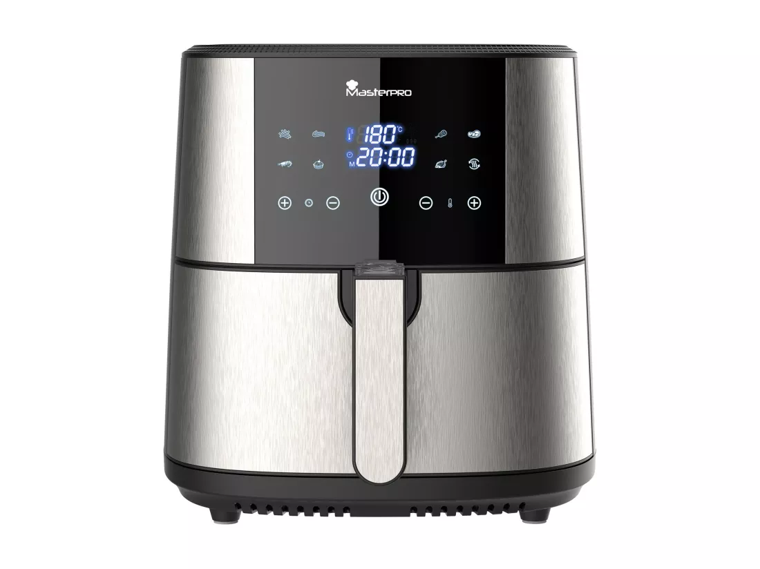 Friteuse à air sans huile d'une capacité de 6 L et d'une puissance de 1800 W avec écran tactile LED avec 8 fonctions MasterPRO différentes