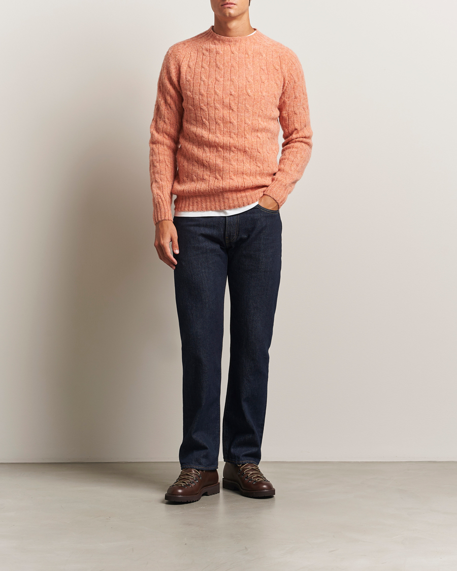Harley Of Scotland Brushed Supersoft Lambswool Cable Parfait