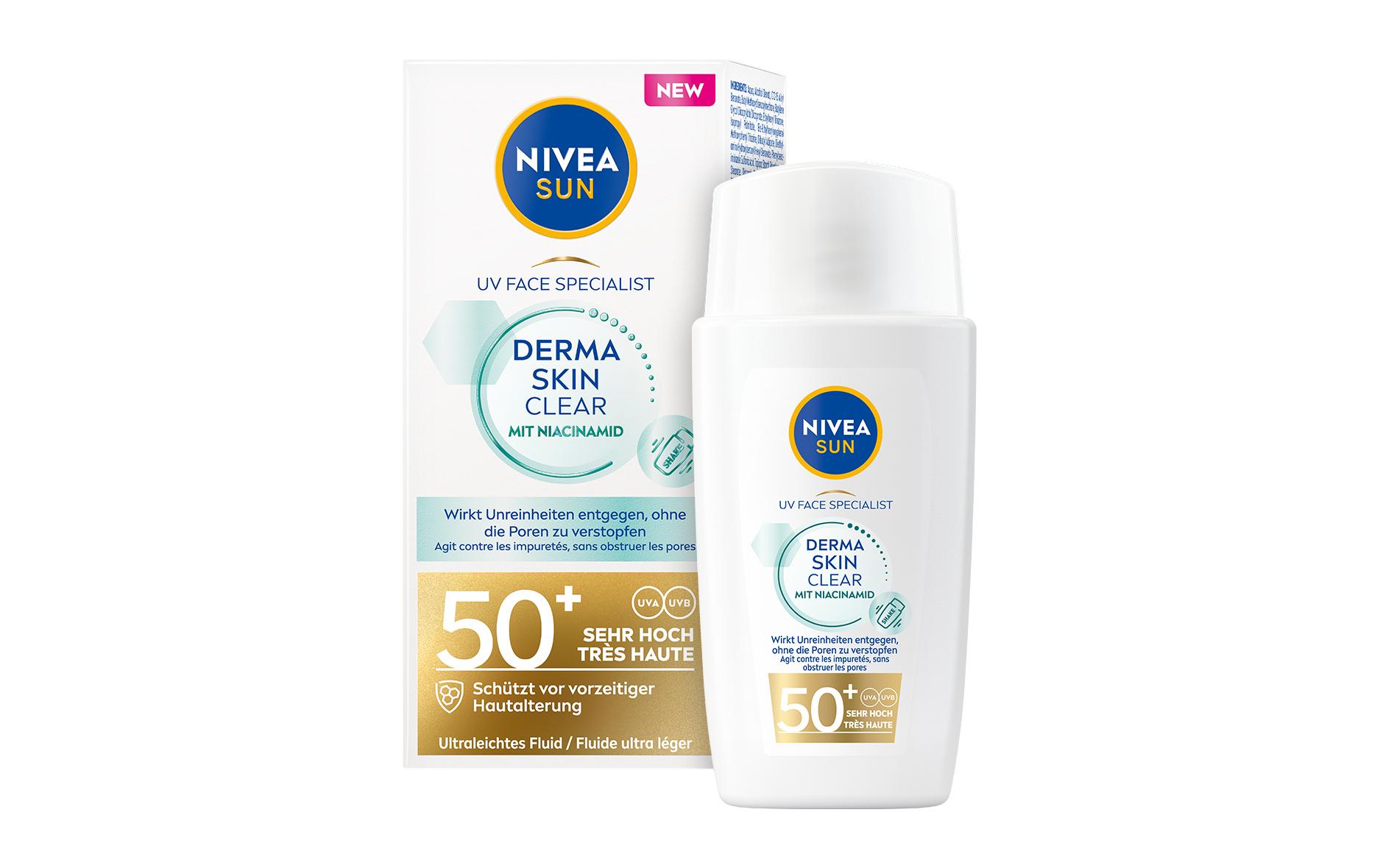 Gesichtsfluid UV Face Derma Skin Clear SPF 50+ 100 mlSonnenschutz-Fluid schützt die Haut vor UVA- und UVB-Strahlen und vor den Auswirkungen von blauem Licht