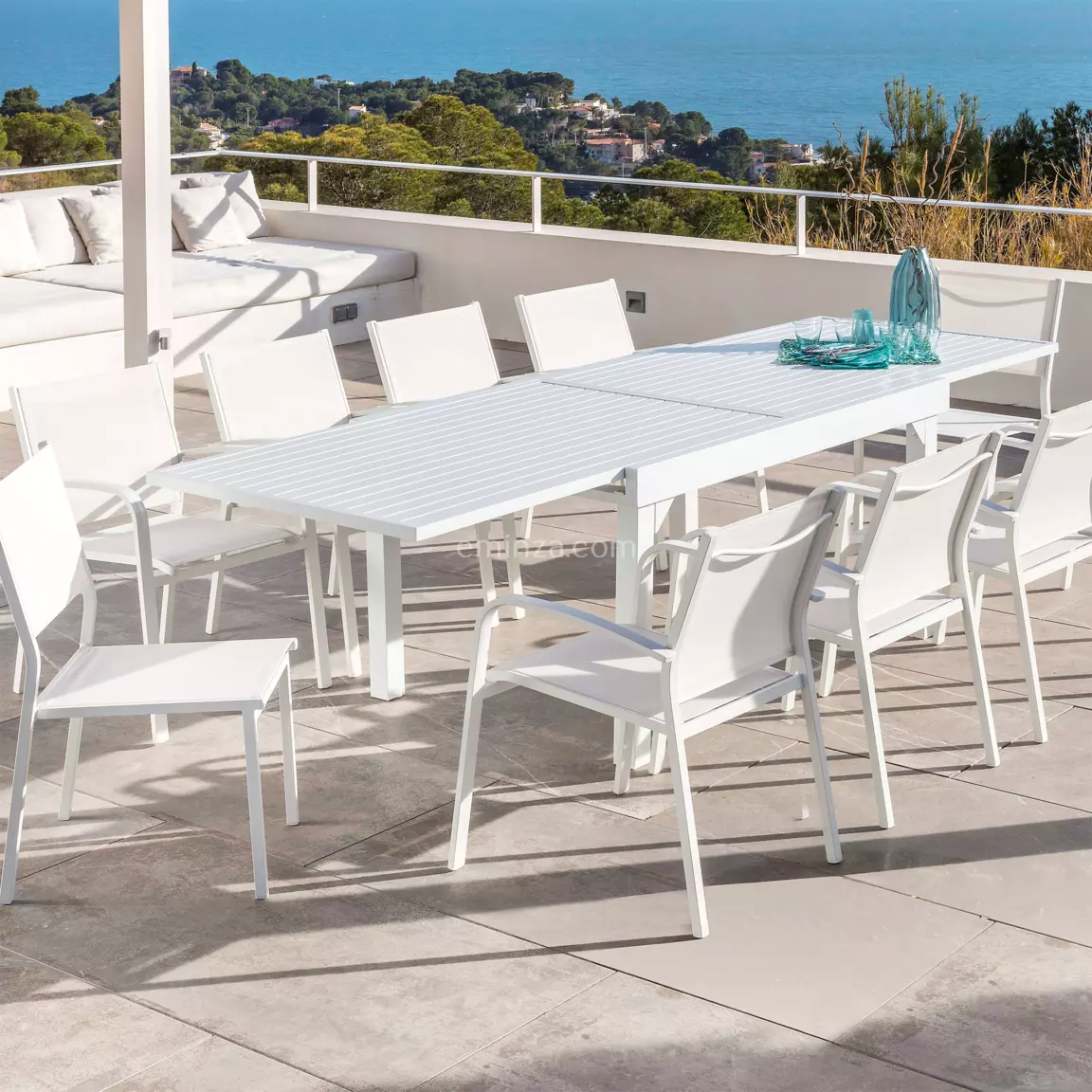 Table de jardin extensible aluminium 10 places (135/270 x 90 cm) Murano Blanc