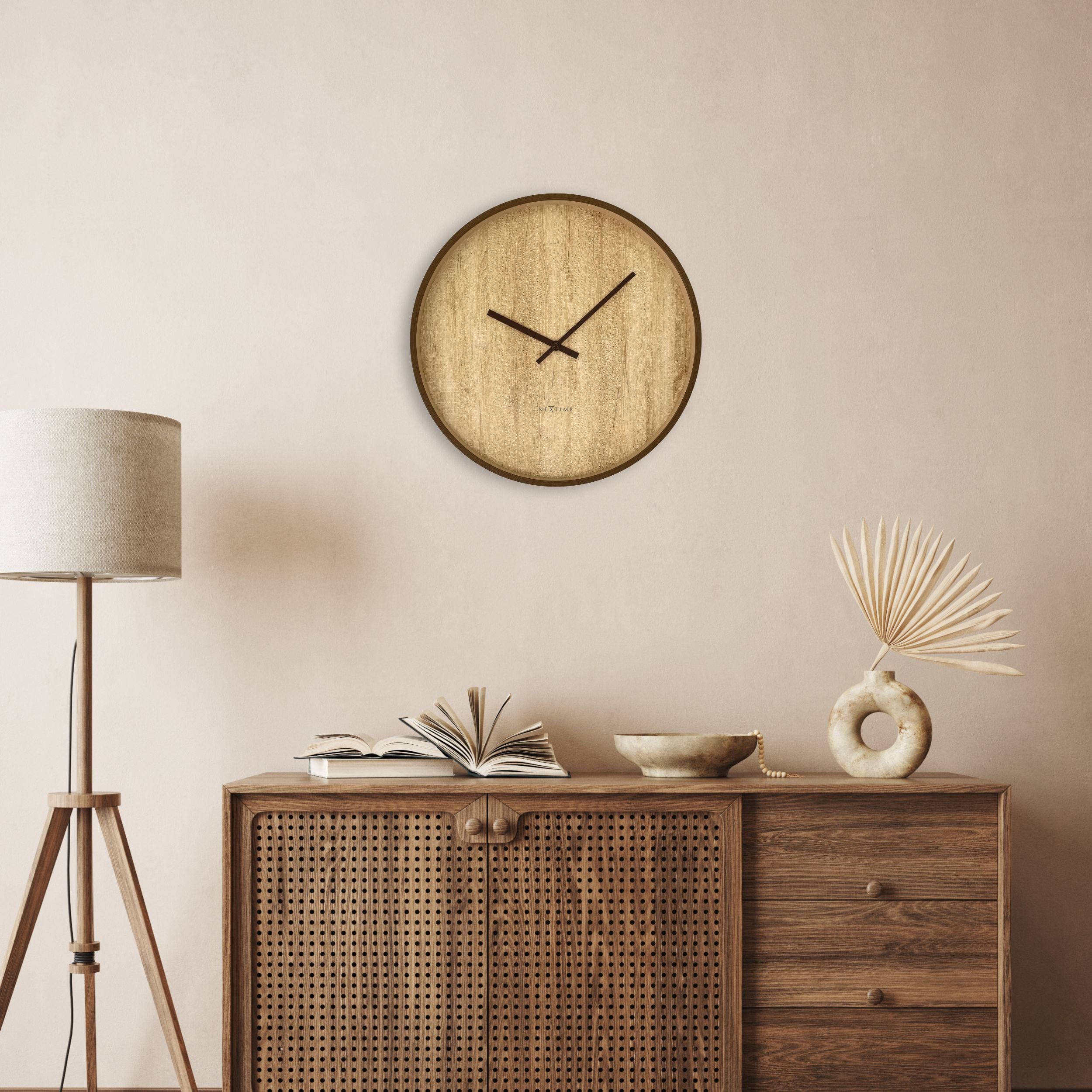 NeXtime - Wandklok 50cm - Stille - Donkerbruin|Lichtbruin - Plastic -