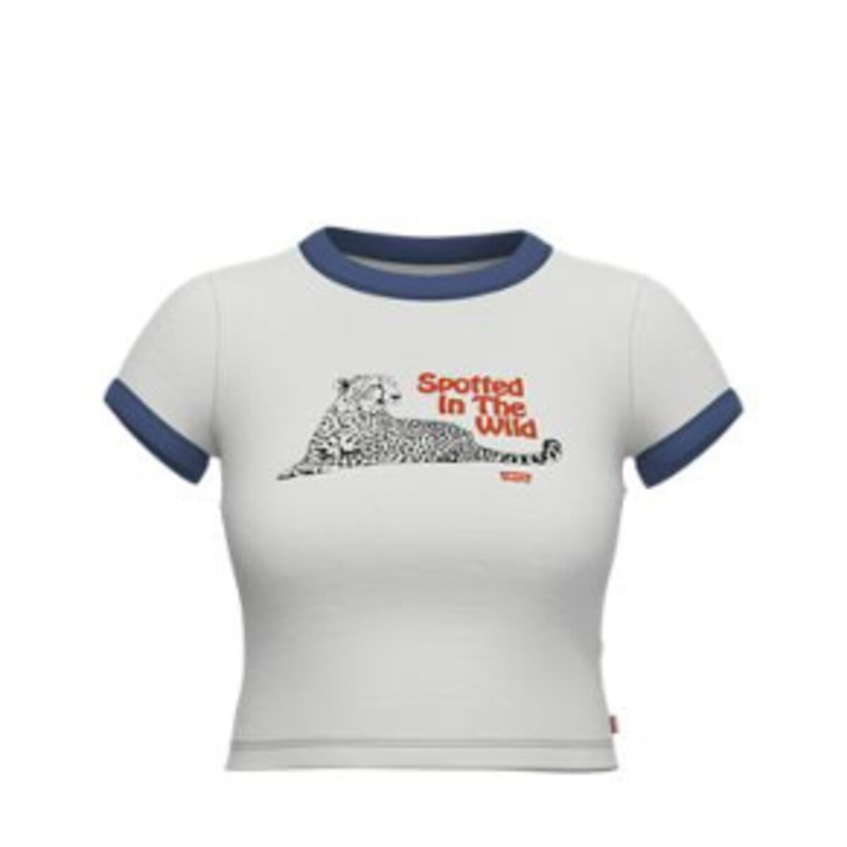 Camiseta cropped Levi's com estampa na frente.