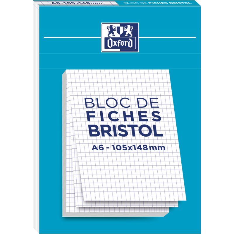 Fiche bristol non perforées A6 5 x 5 blanc Oxford - Bloc de 30
