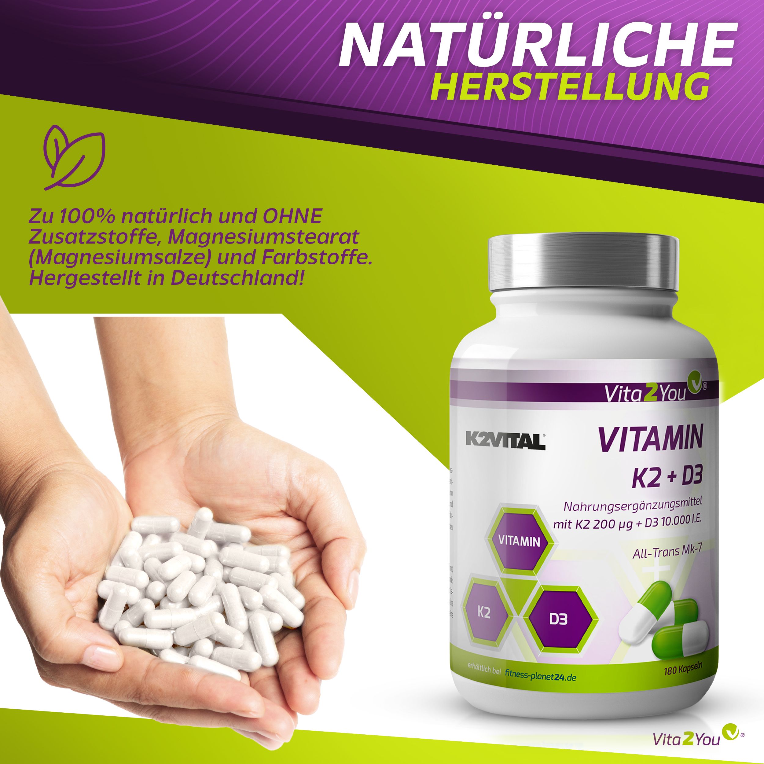 Vita2You Vitamin K2+D3 Kapseln 10.000 IE + K2 200μg K2VITAL