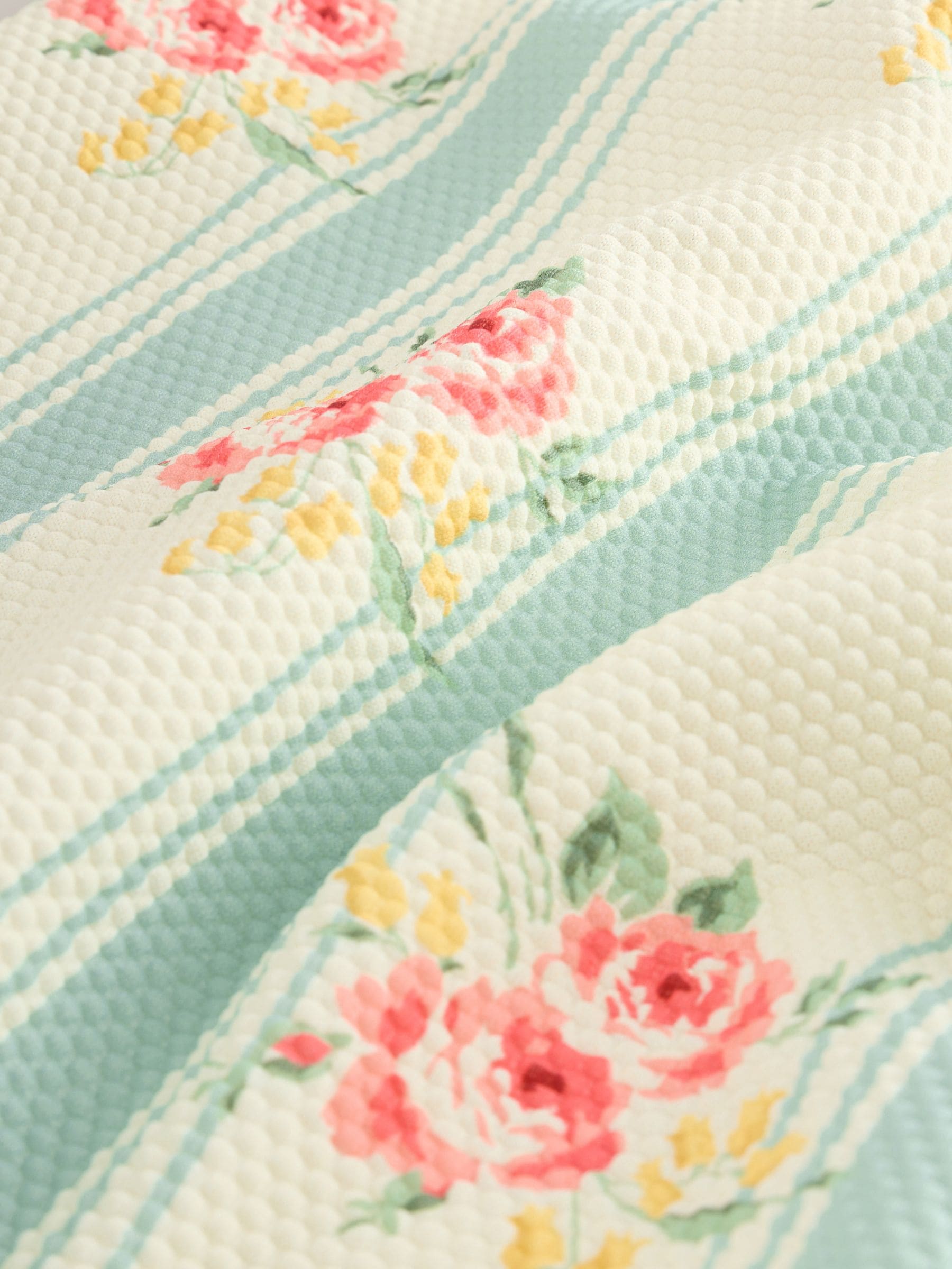 Blauw gestreept met bloemenprint - Badpak met ruches (3 - 16 jr)