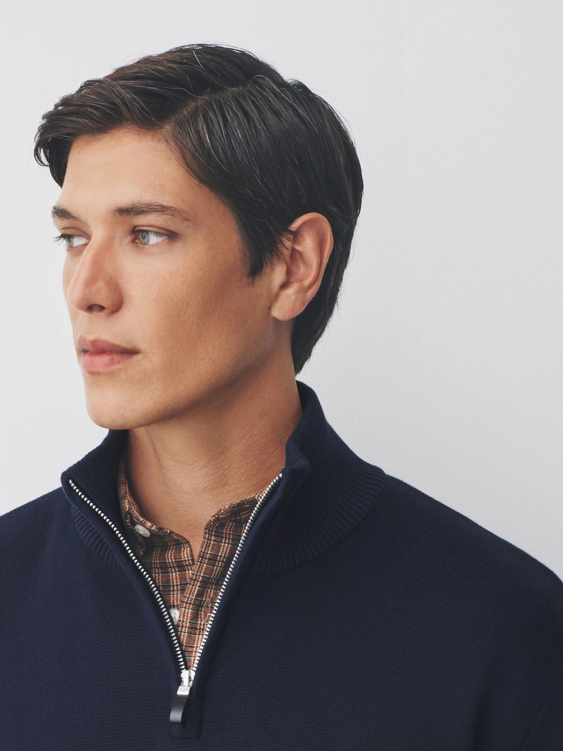 Donkerblauw - Effen - Regular fit 100% katoenen premium trui met korte rits