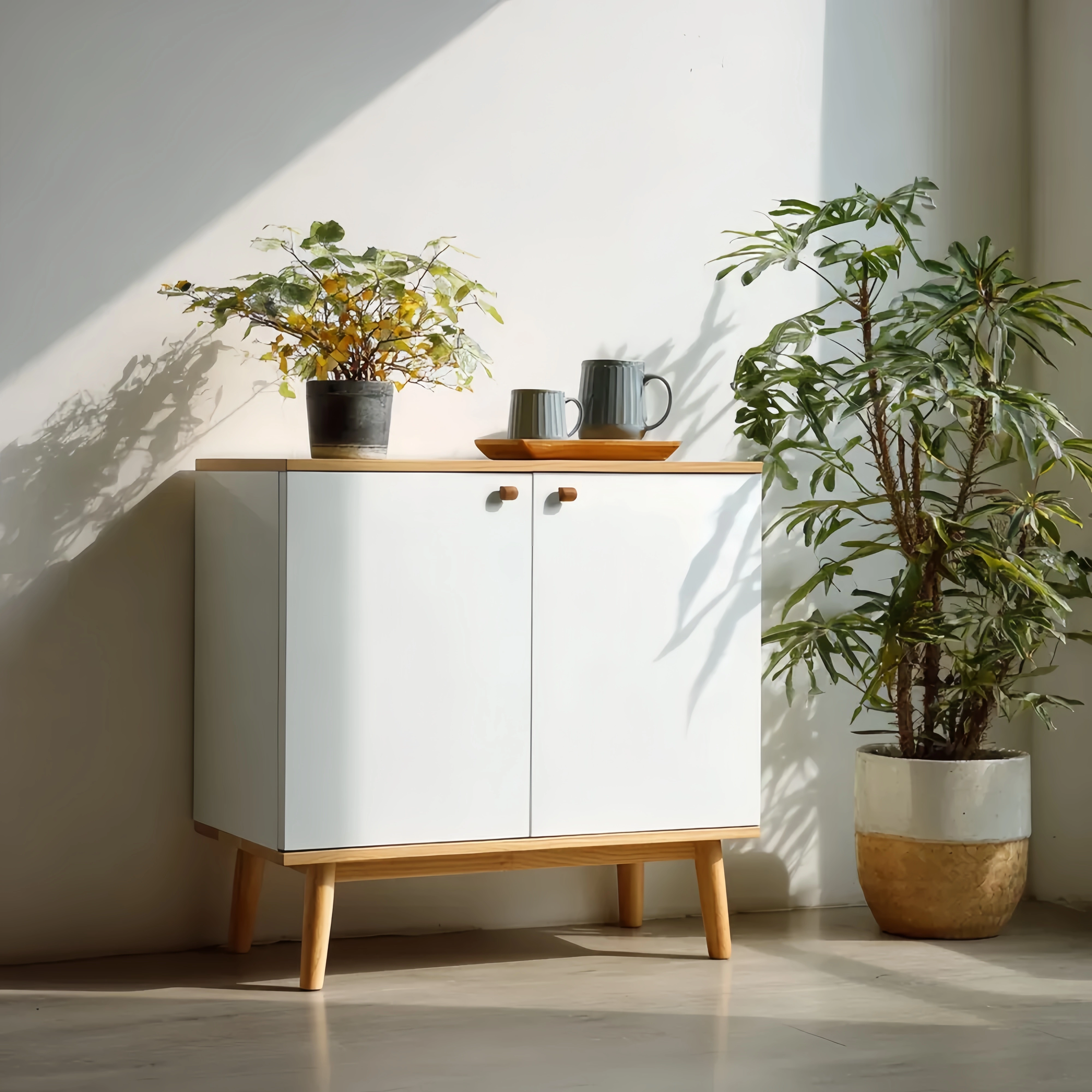 Holz-Aufbewahrungsschrank mit Weißem Finish 80x35x90 cm – Skandinavisc