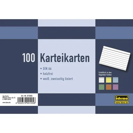 Idena Karteikarten 100St. A6 liniert weiß, 180g/m²