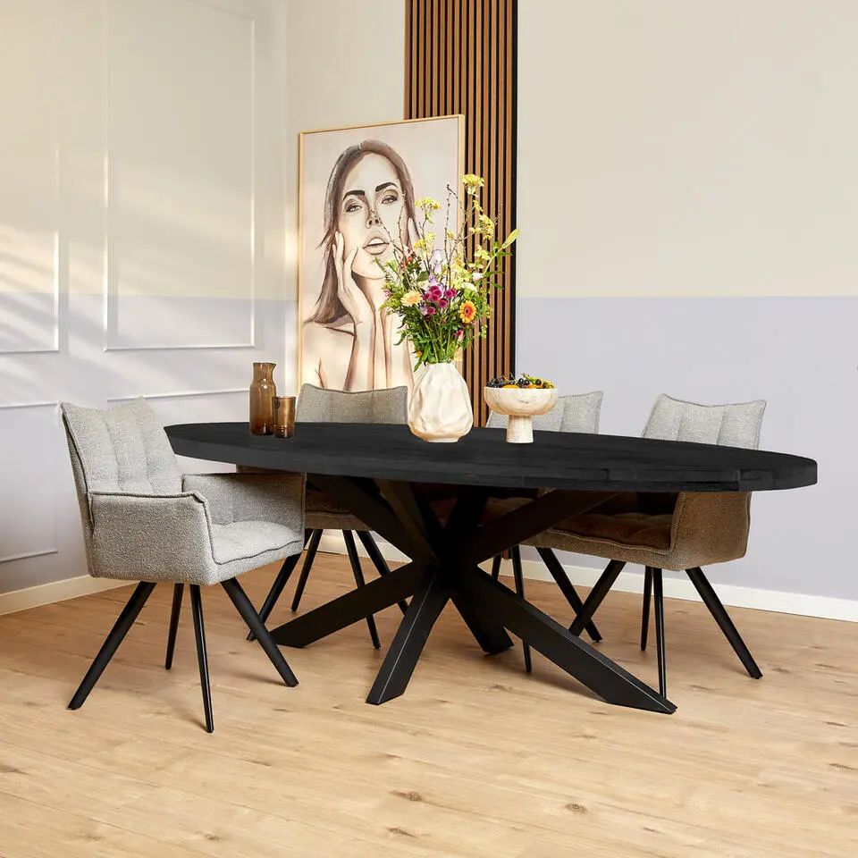 Eettafel Ovaal Zwart Hout - 300x120x76cm - Denver