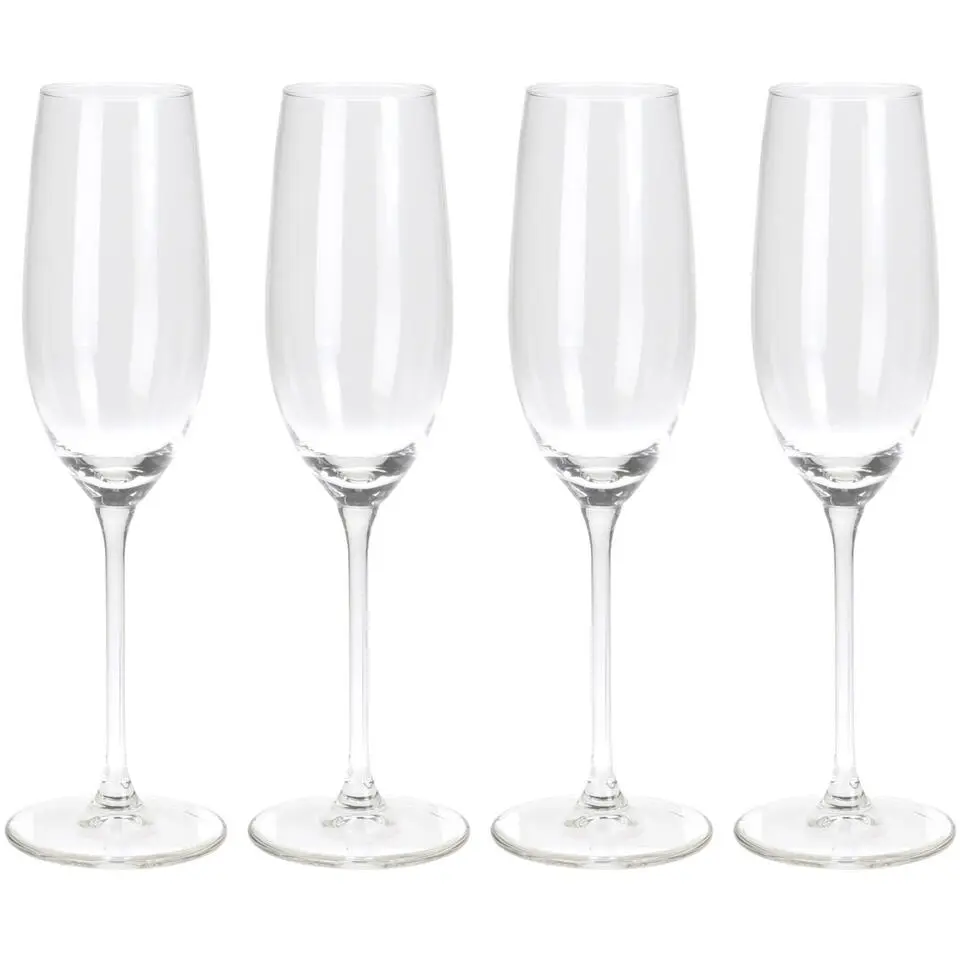 Champagne/Proseccoglazen - 4x - transparant - glas - 210 ml
