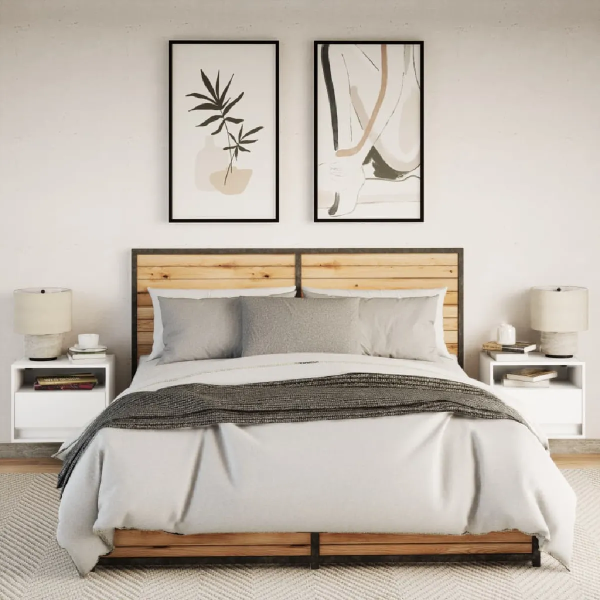 VidaXL Tables de chevet murales LED - Blanc