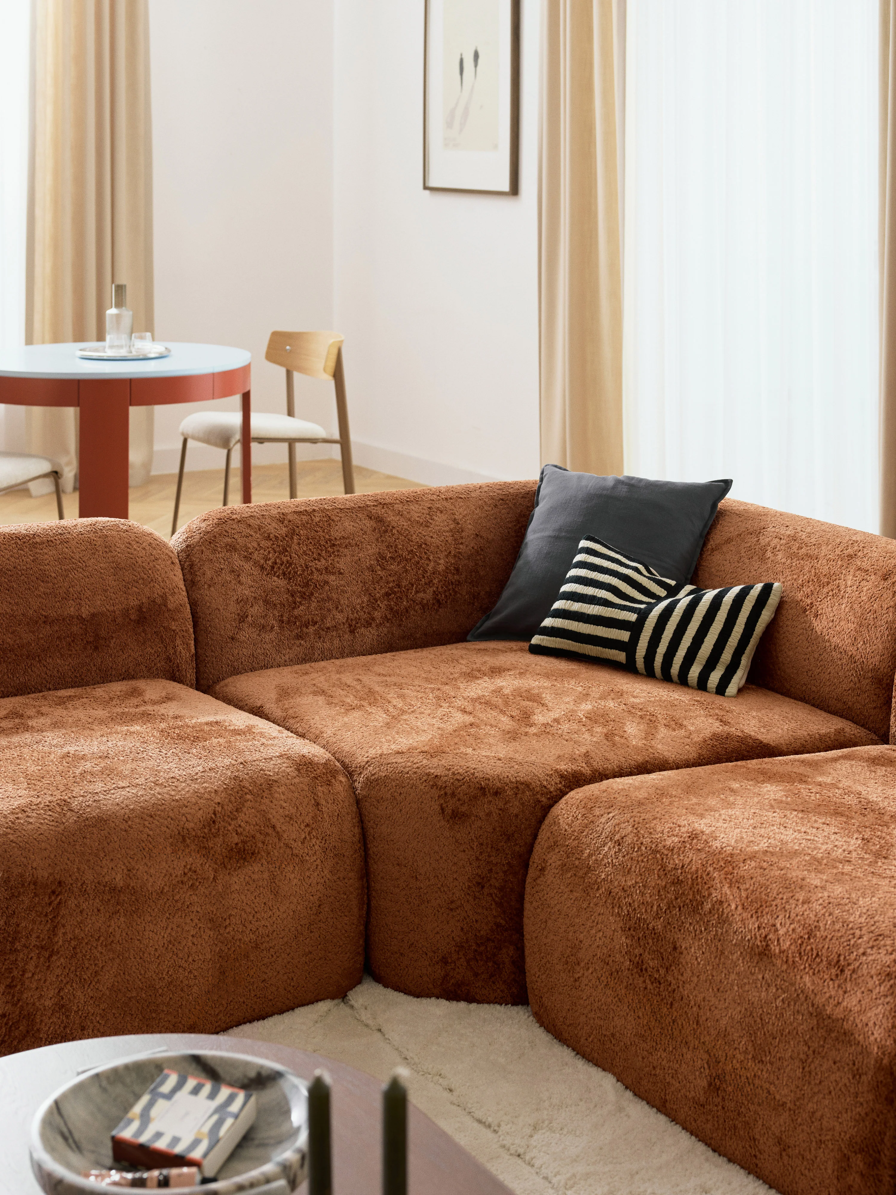 XL modulaire teddy bouclé hoekbank Wolke (4-zits) met chaise longue