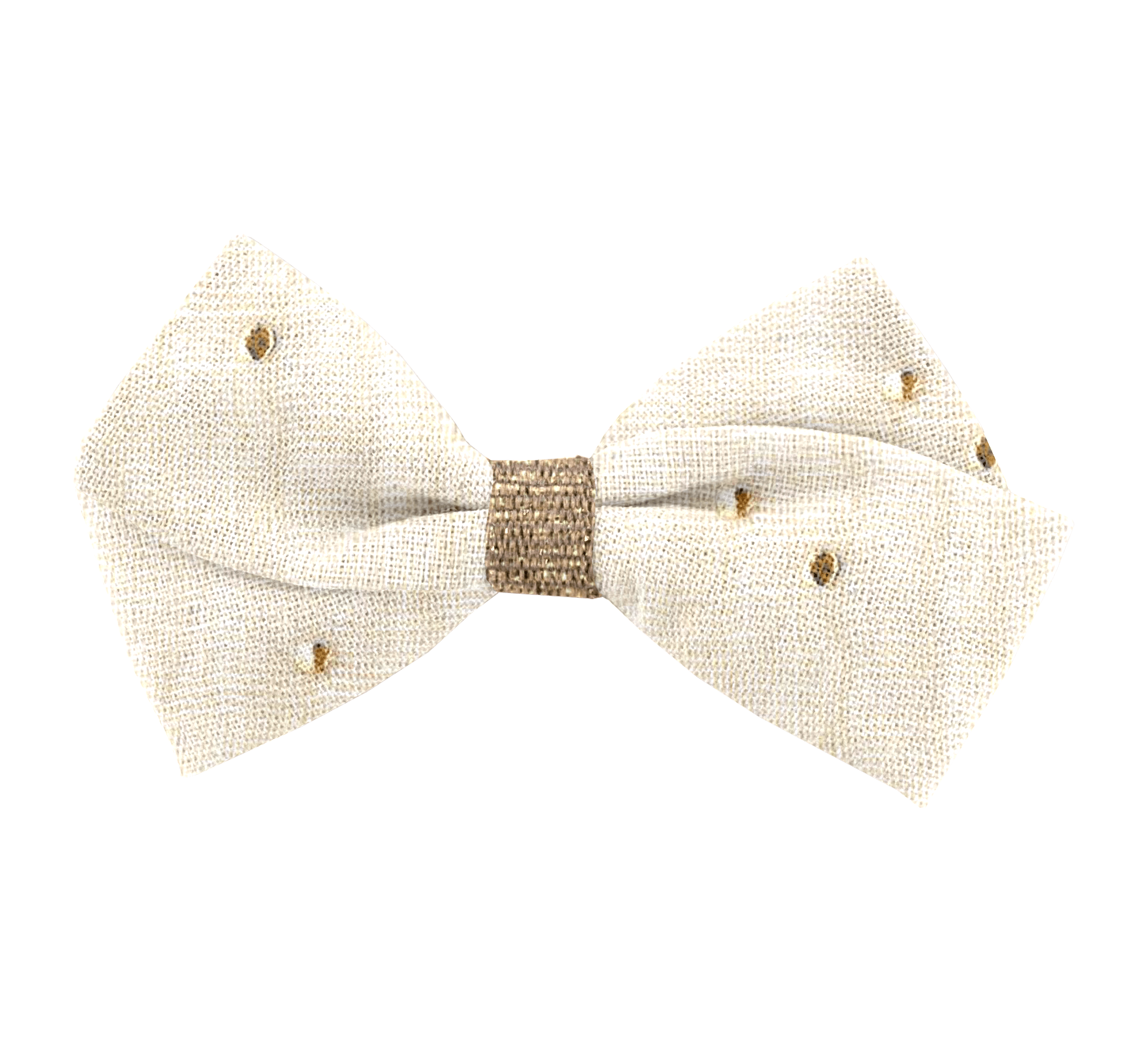 Petite Barrette Double Noeud Croisé Gaze Pois Or Écru