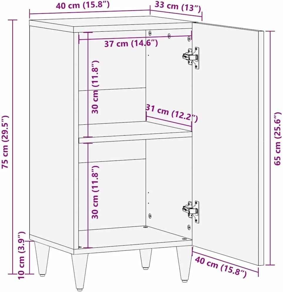 vidaXL Sideboard mit Regal Schwarz 40 x 33 x 75 cm Massivholz Mango, Moderner rechteckiger Sideboard, Mango-Holz Stauraum, stilvolle Wohnaccessoires, nützliche Möbel für Wohnzimmer