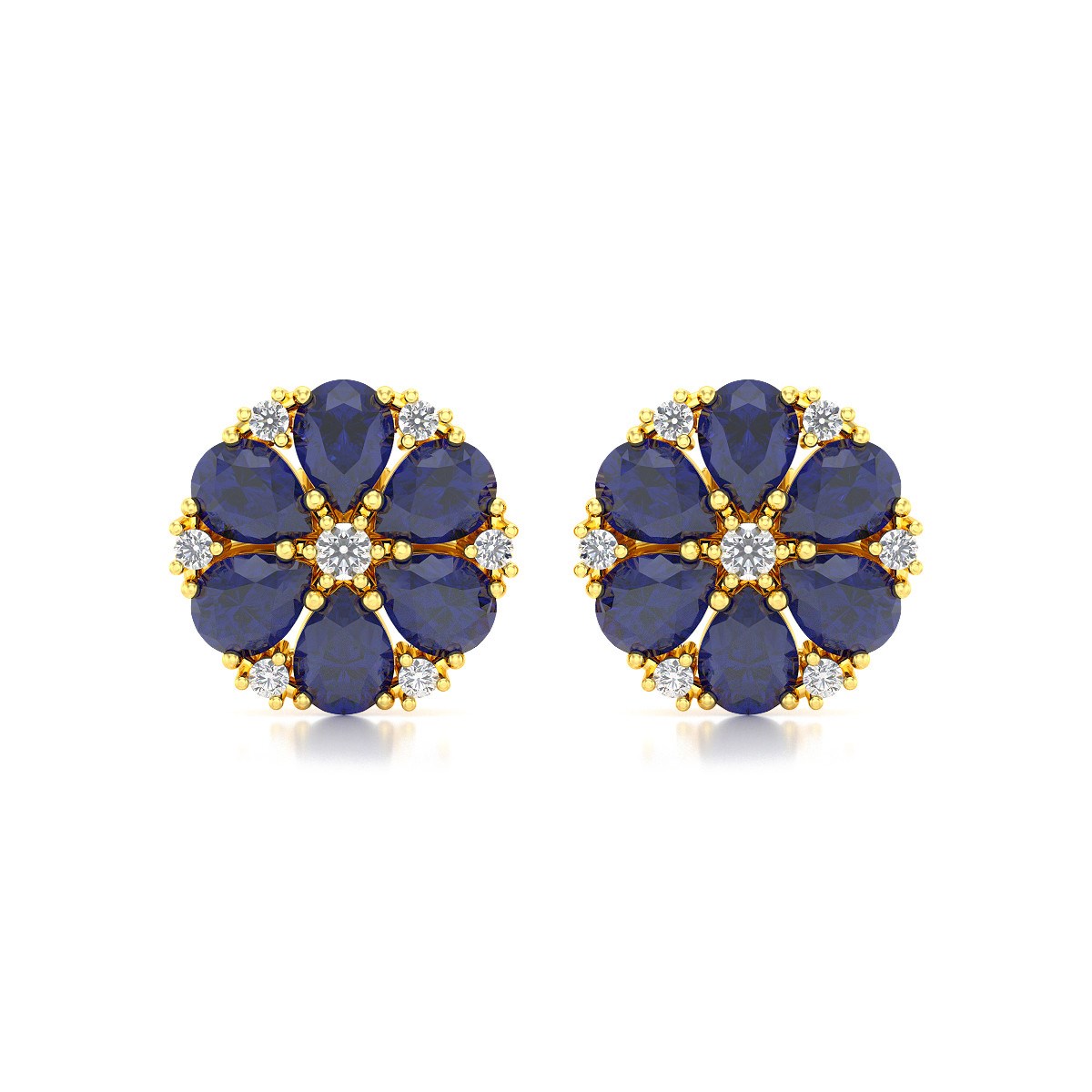Boucles d'oreilles ADEN Or 585 Jaune Saphir et Diamant 2.74grs