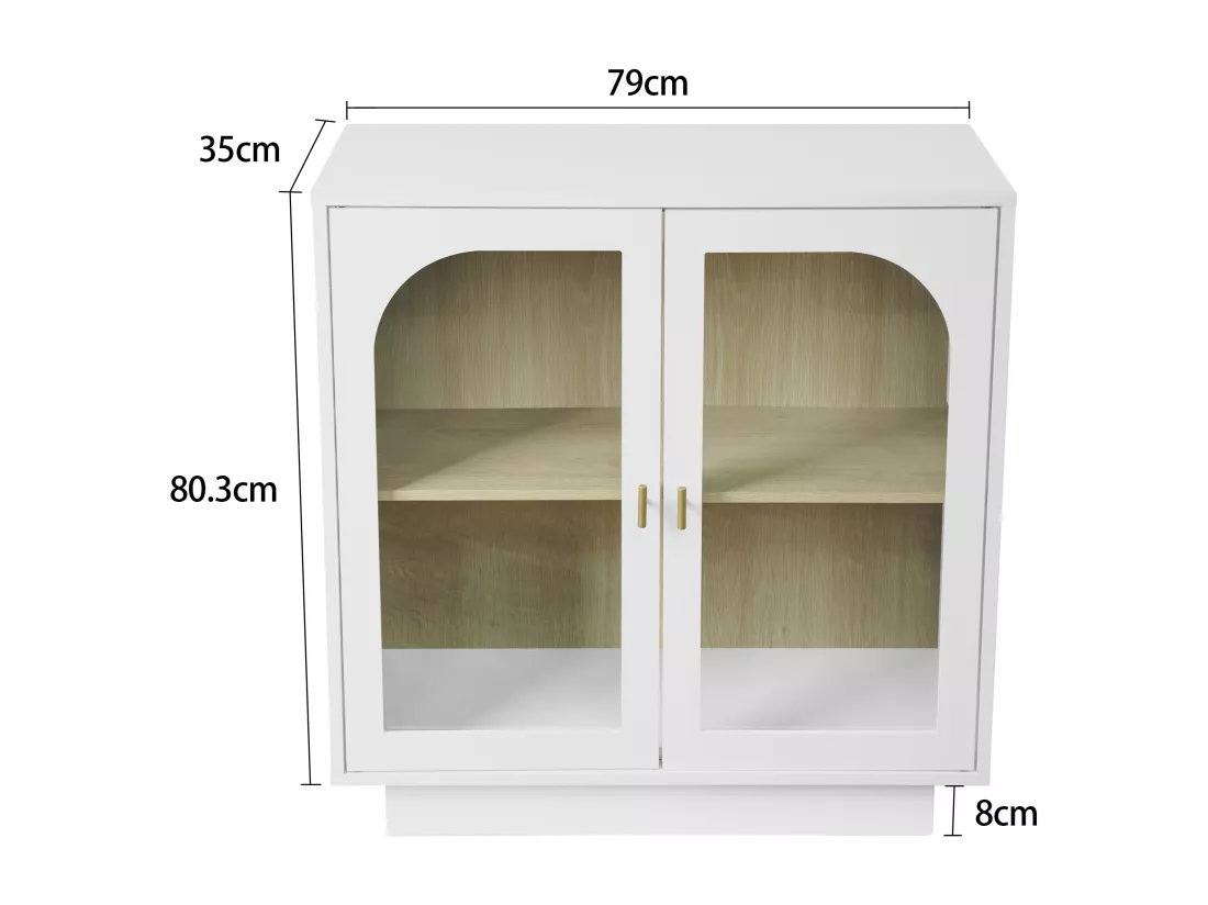 Armoire à double porte blanche avec éléments arrondis, 80 cm de long, pour chambre, bureau, salon et autres espaces