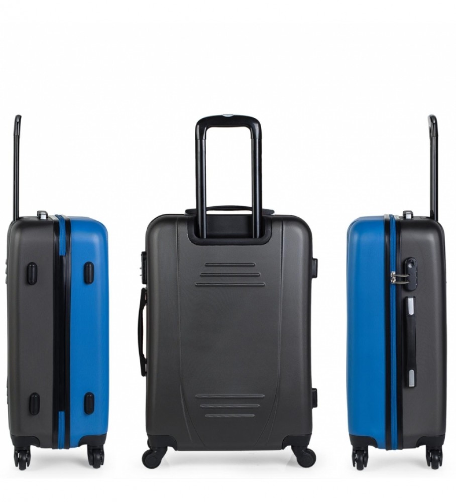 Mala de viagem rígida ITACA com 4 rodas, tamanho médio, modelo 71160, nas cores azul e antracite - 65 x 44 x 24 cm -