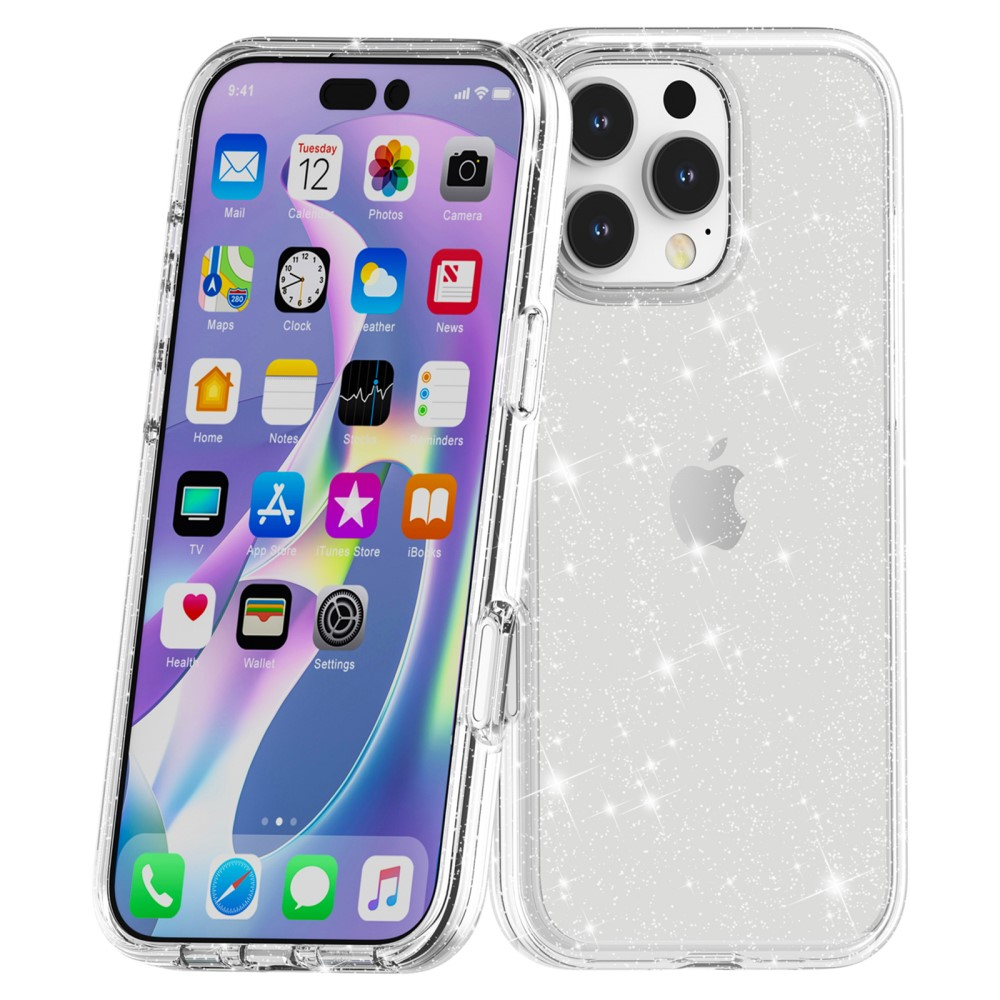 iPhone 16 Pro Max Hybrid Hardcase Schutzhülle im Glitzer Design - Silber / Transparent