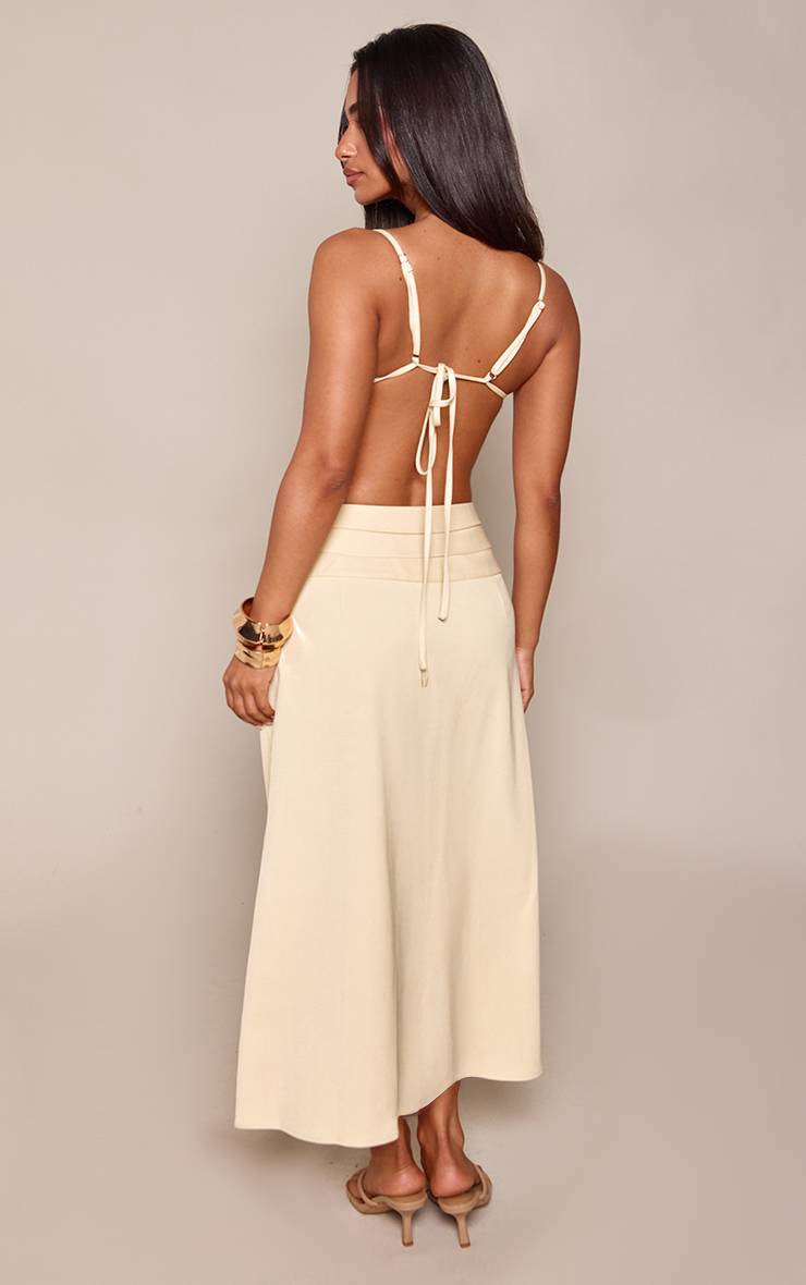 Gris Pierre Jupe Midi Ajustée Taille Haute À Ceinture Plissée Et Fronces - Ensemble Coordonné Petite