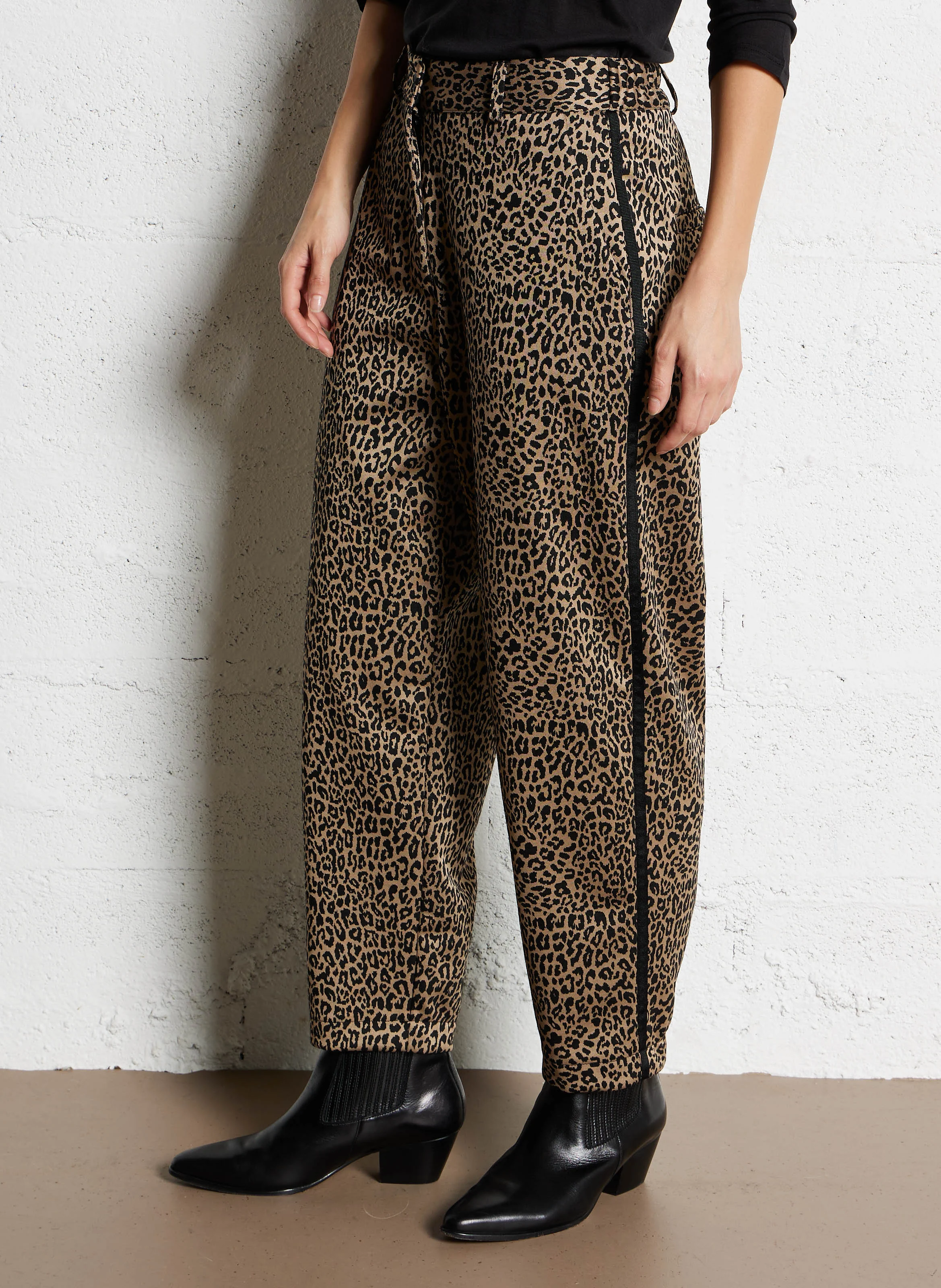 Pantalon droit jacquard| Beige