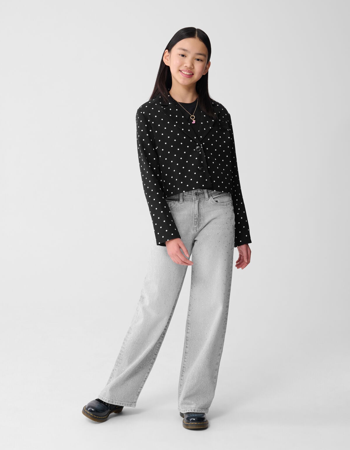 Strass Wide Leg Fit Jeans Lichtgrijs