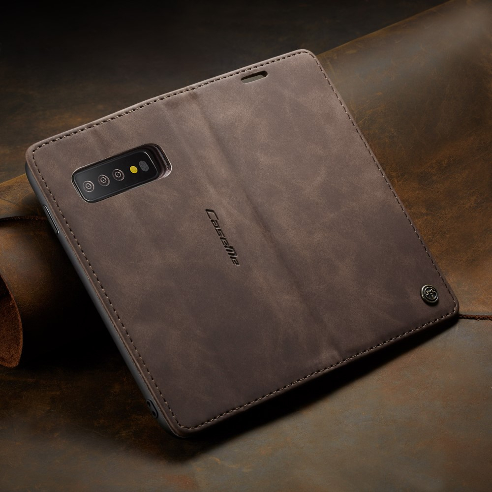 Samsung Galaxy S10 Leder Tasche Flip Wallet Etui mit Kartenfächern - Dunkelbraun