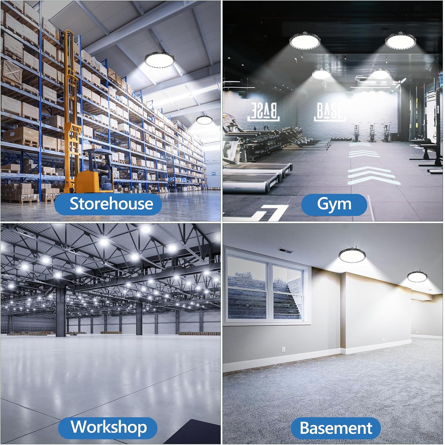 200W LED Hallenstrahler 4 Stück, 20000LM Hallenbeleuchtung LED mit 30 cm Metallkette, Treiber, 6500K IP65 UFO Lampe Industriebeleuchtung für Lagerhalle, Fabriken