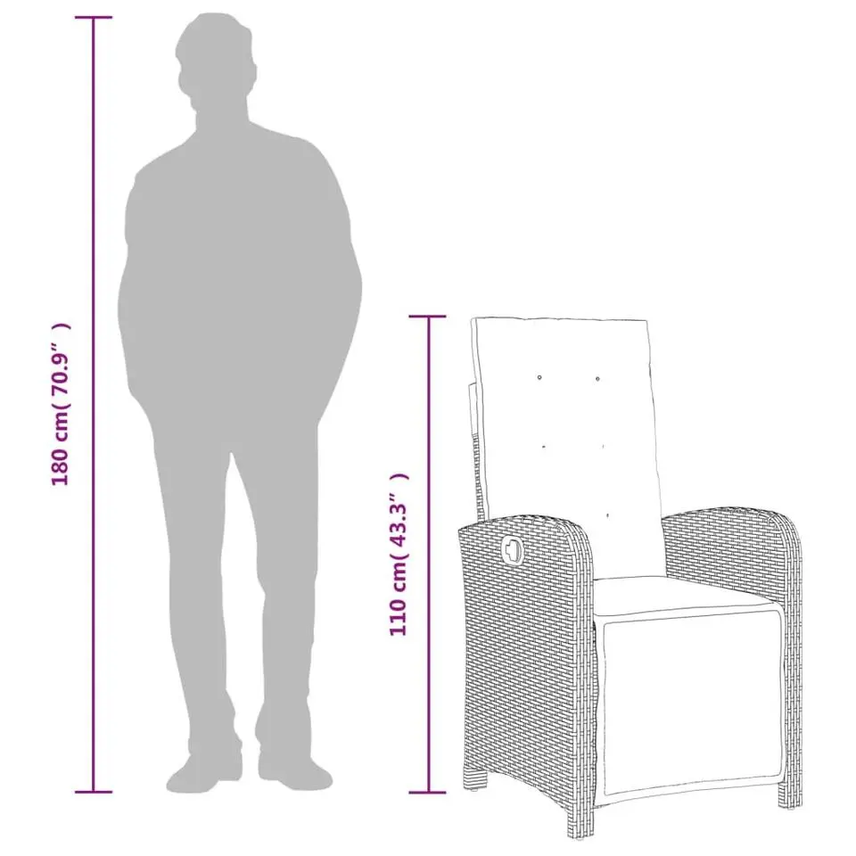 vidaXL - Verstelbare tuinstoelen - Voetensteun - Grijs - Poly rattan - 2 stuks