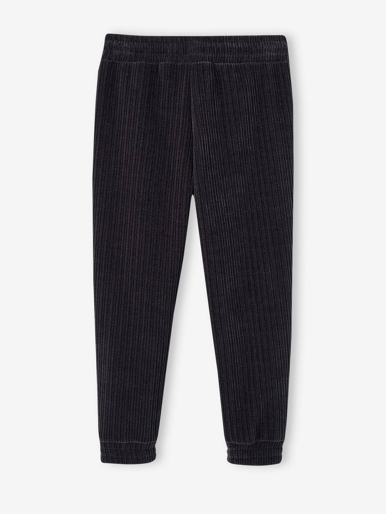 Calça de moletom cinza mesclado de veludo cotelê para meninas
