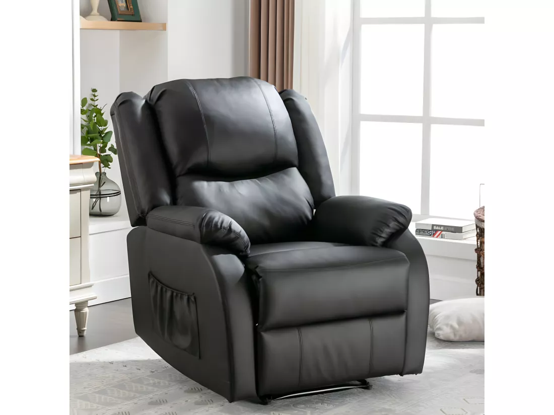 Fauteuil XXL avec repose-pieds, poche latérale et revêtement en PU