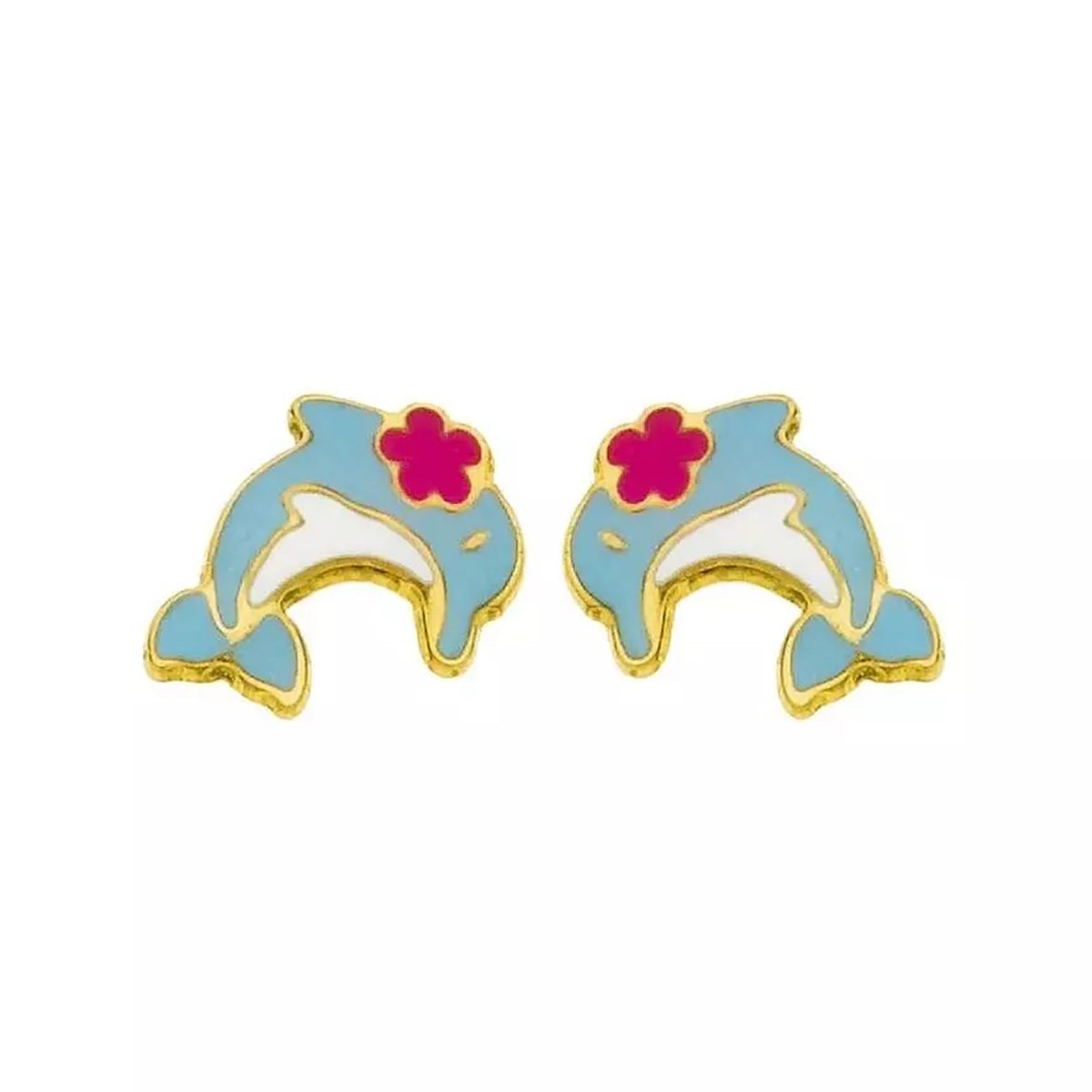 Boucles d'oreilles petit dauphin fleur roseor jaune 18 carats