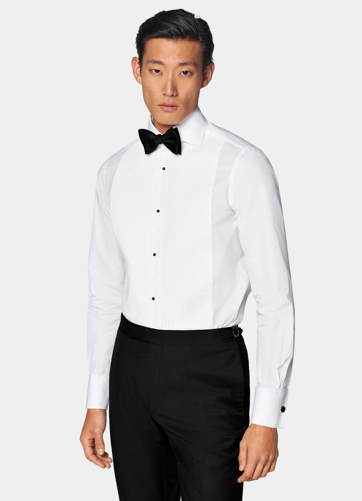Chemise de smoking plissée coupe ajustée blanche