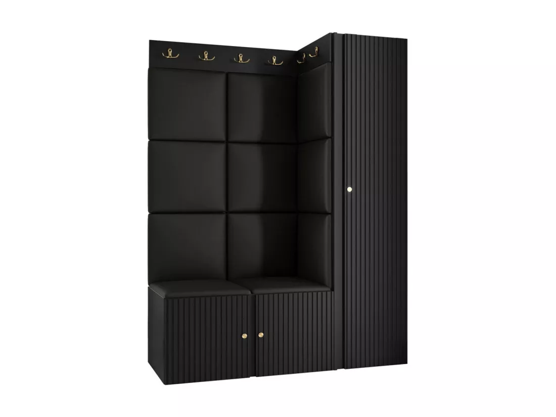 Meuble d'entrée Hartford 385, 186x124x46cm, Noir, MDF|Stratifié|Faux cuir