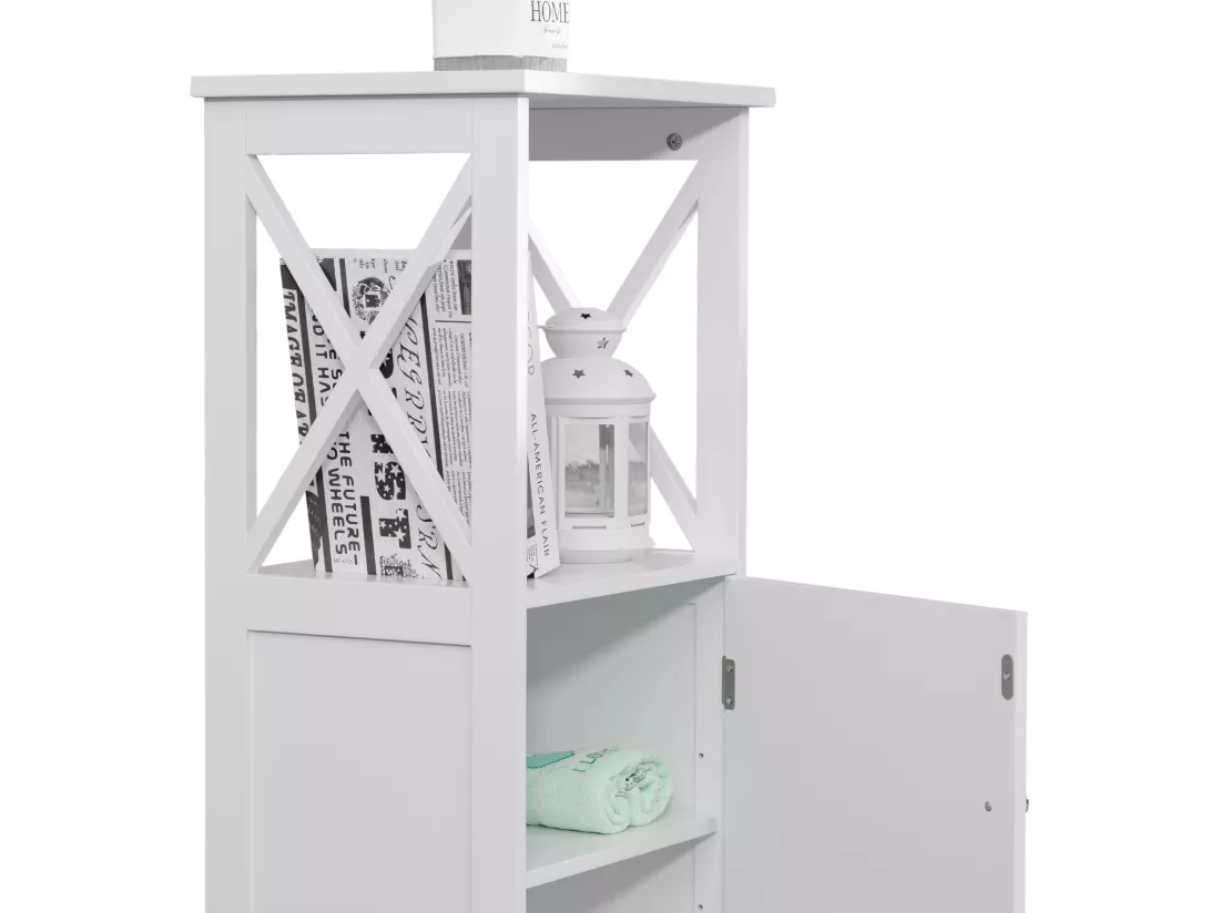 Meuble sur pied Meuble en bois blanc avec étagères pour salle de bains