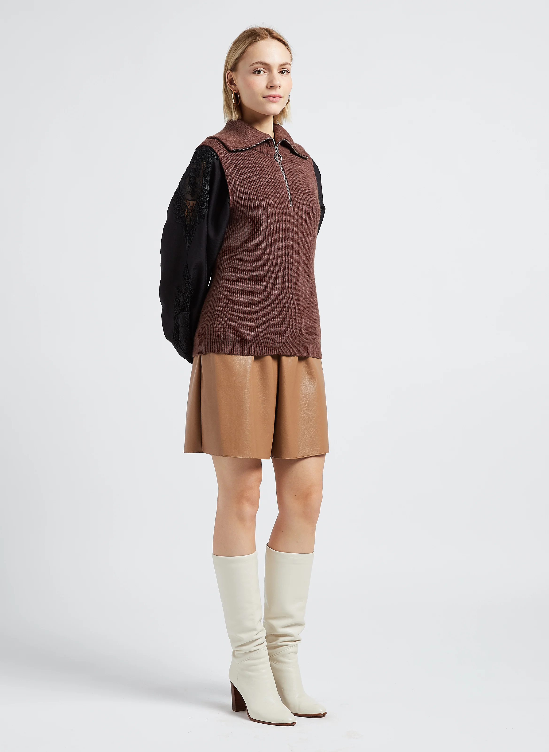 RIL - Pull col camionneur sans manches| Marron