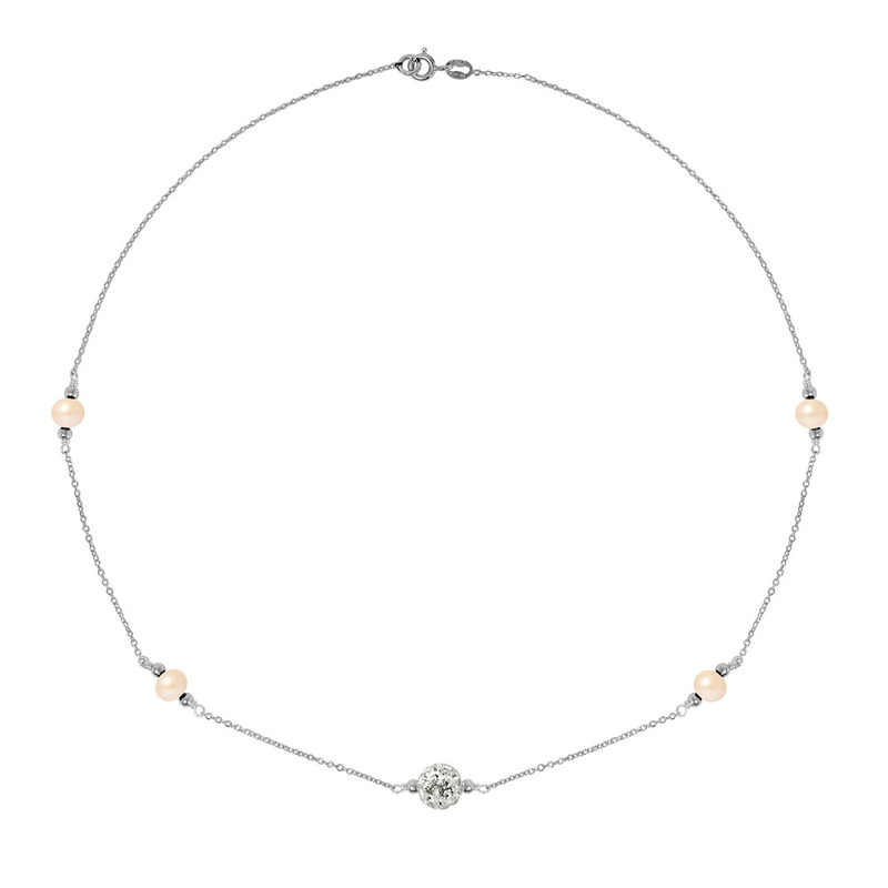Collier Perles de culture Roses, cristal et Argent 925