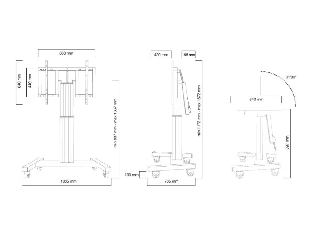 Neomounts PLASMA-M2500T - Vogn med hjul - motoriseret - for fladt panel/AV-udstyr - sølv, RAL 9006, hvid aluminium - skærmstørrelse: 42