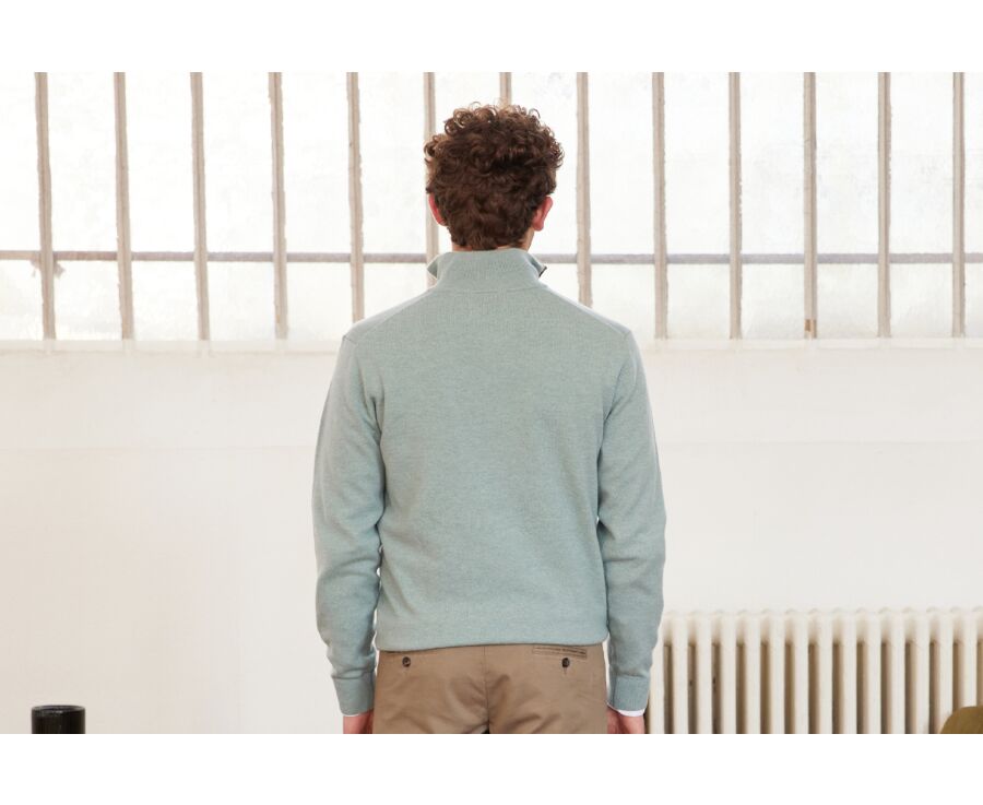 Pull col zippé homme laine Vert Eucalyptus - KEITHY