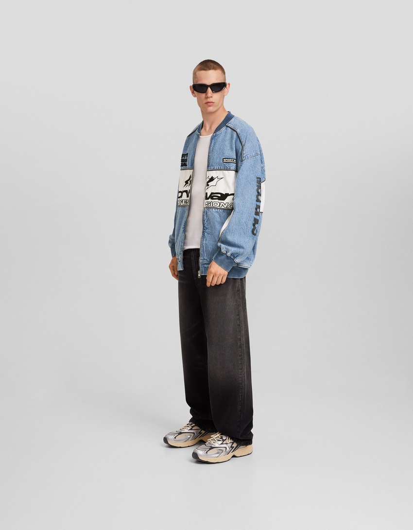 Jaqueta bomber de corrida em jeans
