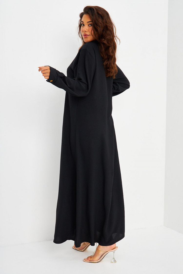 ABAYA noire décolleté V broderie dorée
