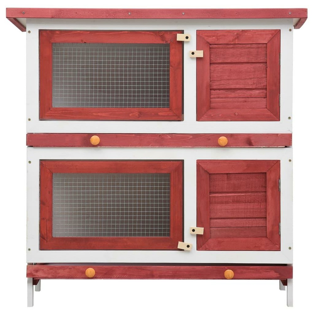 Clapier cage d'extérieur 4 portes 90 x 45 x 90 cm rouge bois