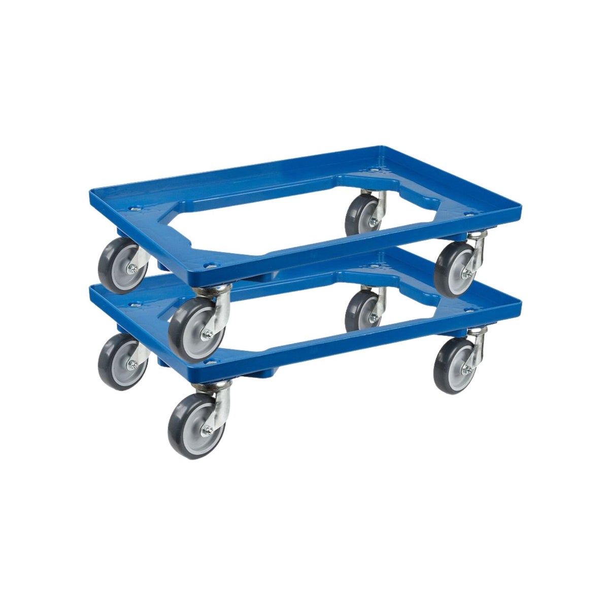 PROREGAL Voordeelset 2x Transportwagens voor Euroboxen 60 x 40 cm met Rubberen Wielen, Blauw, Open Dek, 2 Zwenkwielen en 2 Bokwielen, Draagvermogen 300 kg