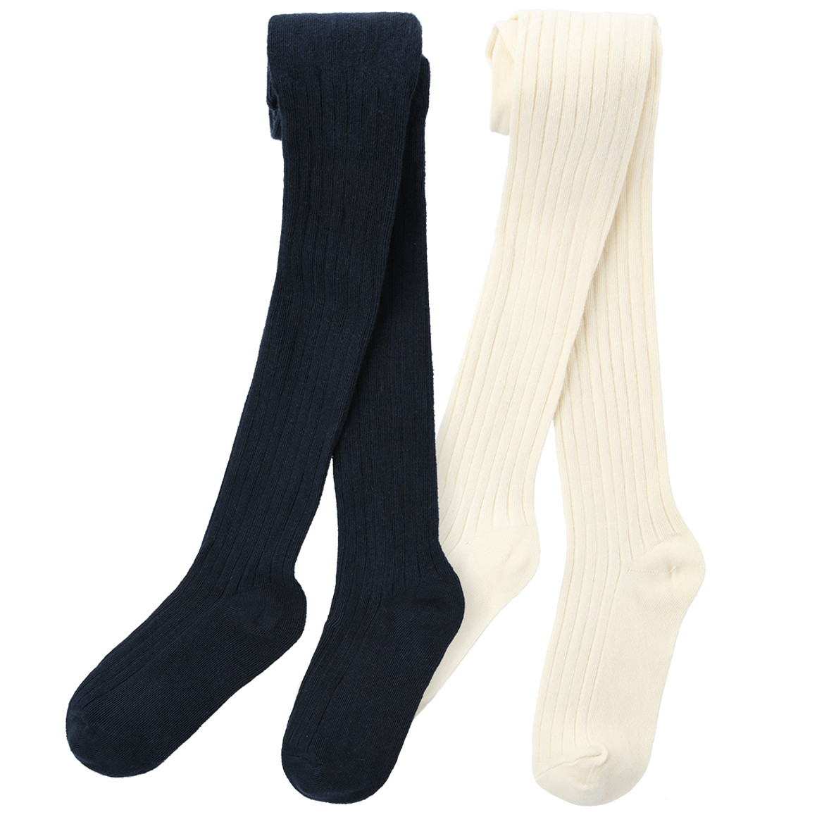 Topolino Pure Collection 2 Kinder Strumpfhosen mit Rippstruktur dunkelblau / creme