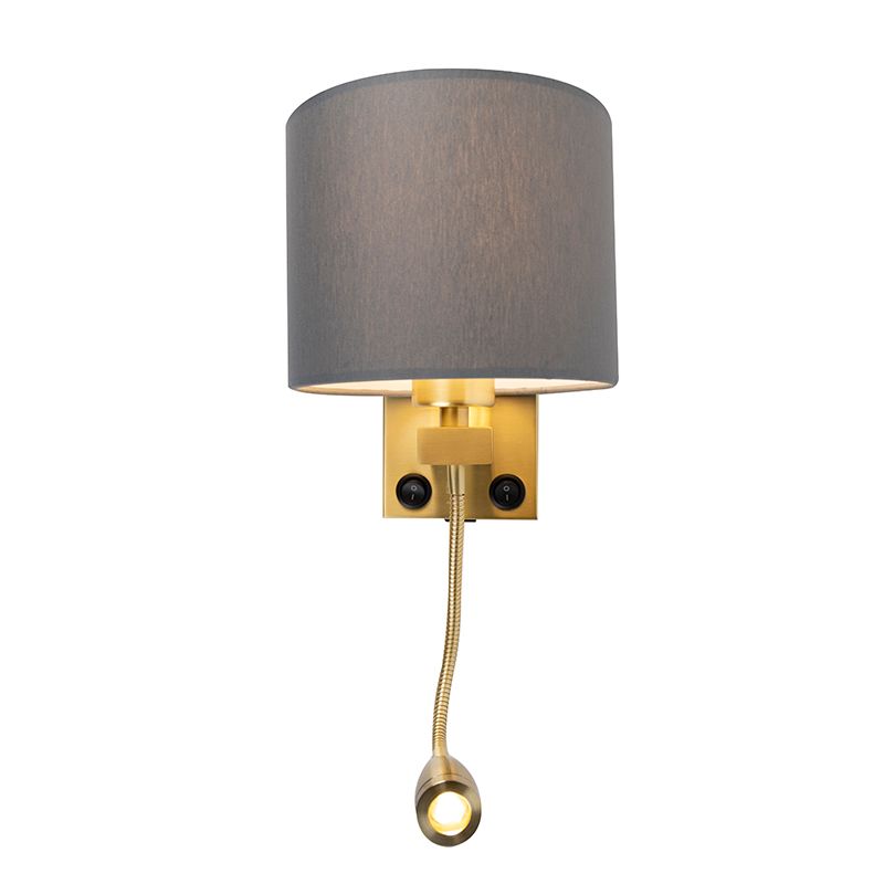 Art deco wandlamp goud met USB en grijze kap - Brescia