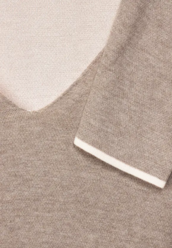 Pullover mit V-Ausschnitt - bleached sand melange