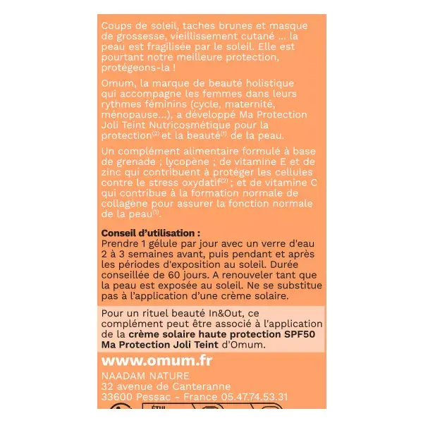 Omum Nutricosmetique Proteção para uma Pele Bonita - 60 cápsulas