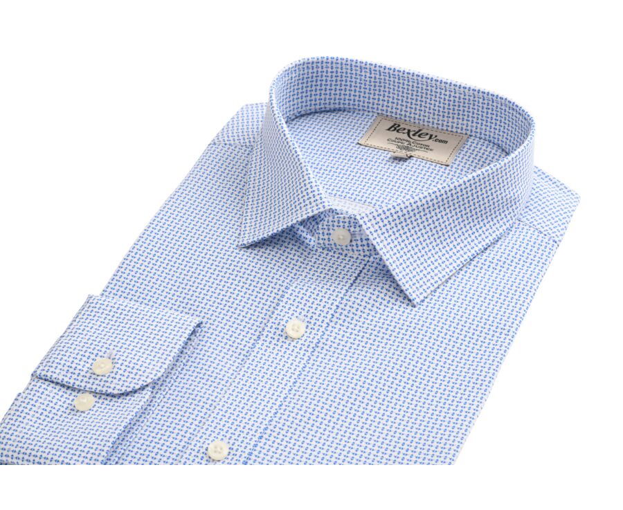 Chemise coton blanche imprimée motifs bleus - Col français - THOMASSIN